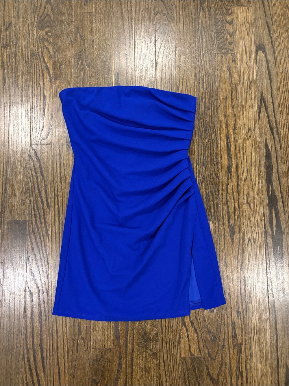 Strapless Royal Blue Ruched Mini Dress by Lucy In The Sky (size M)